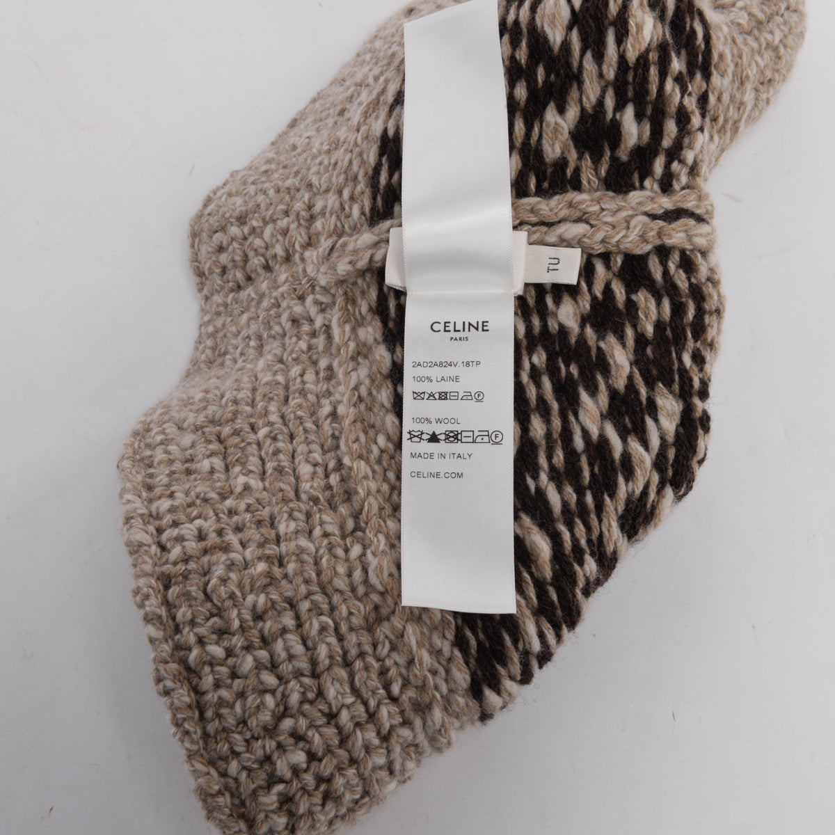 Celine Taupe Wool Triomphe Fair Isle Cloche Hat