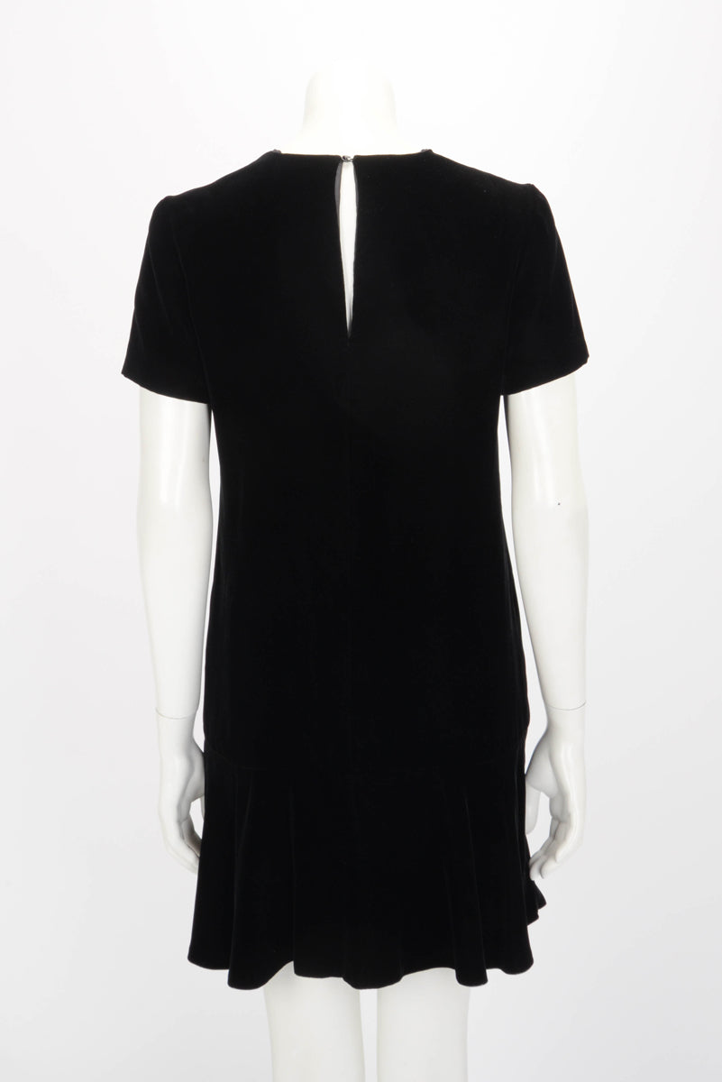 Saint Laurent Black Velvet Short Sleeve Mini Dress FR 38