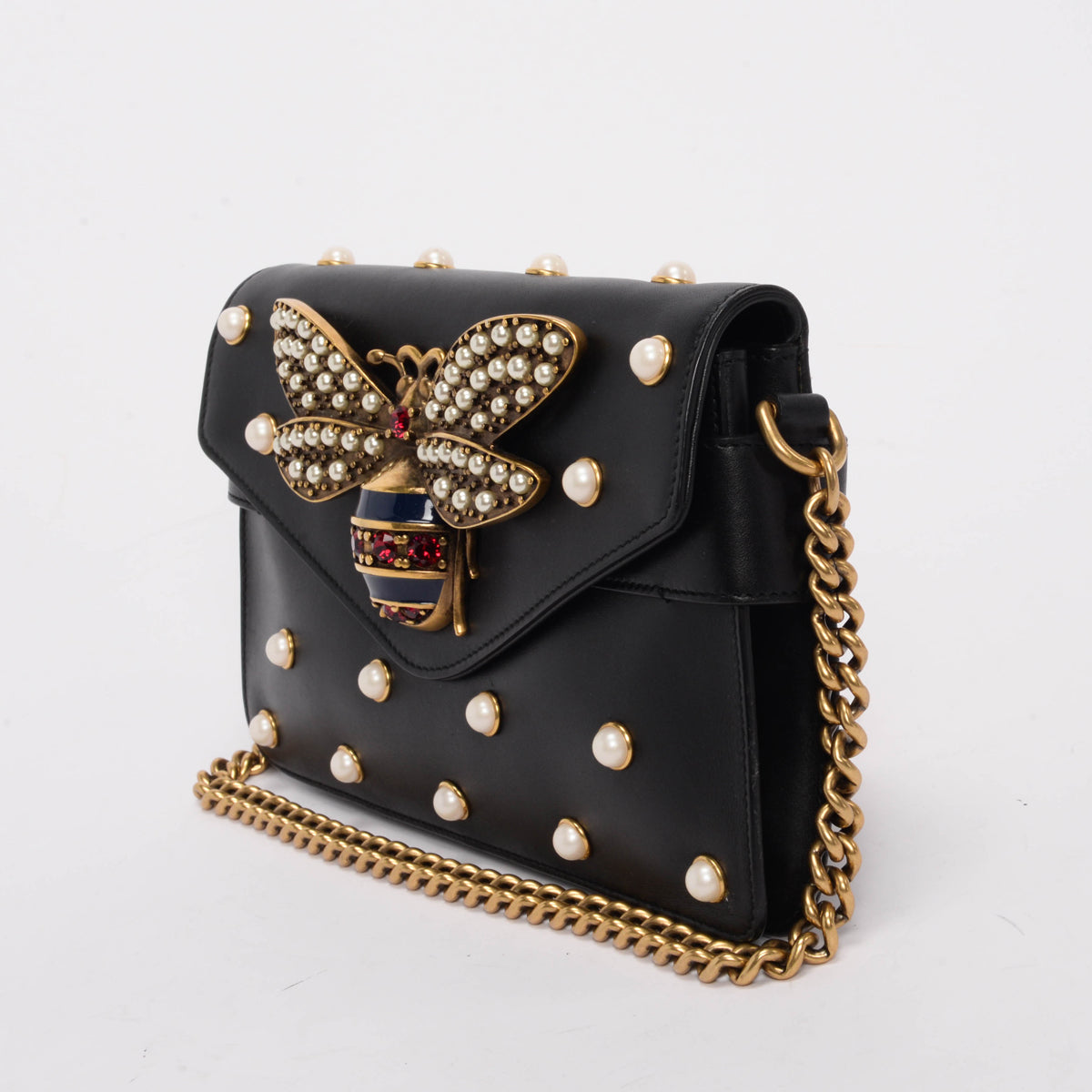 Gucci Black Pearl Studded Mini Queen Margaret Broadway Bag