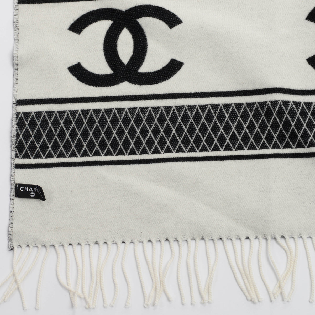 Chanel Black & White Cashmere CC Reversible Blanket