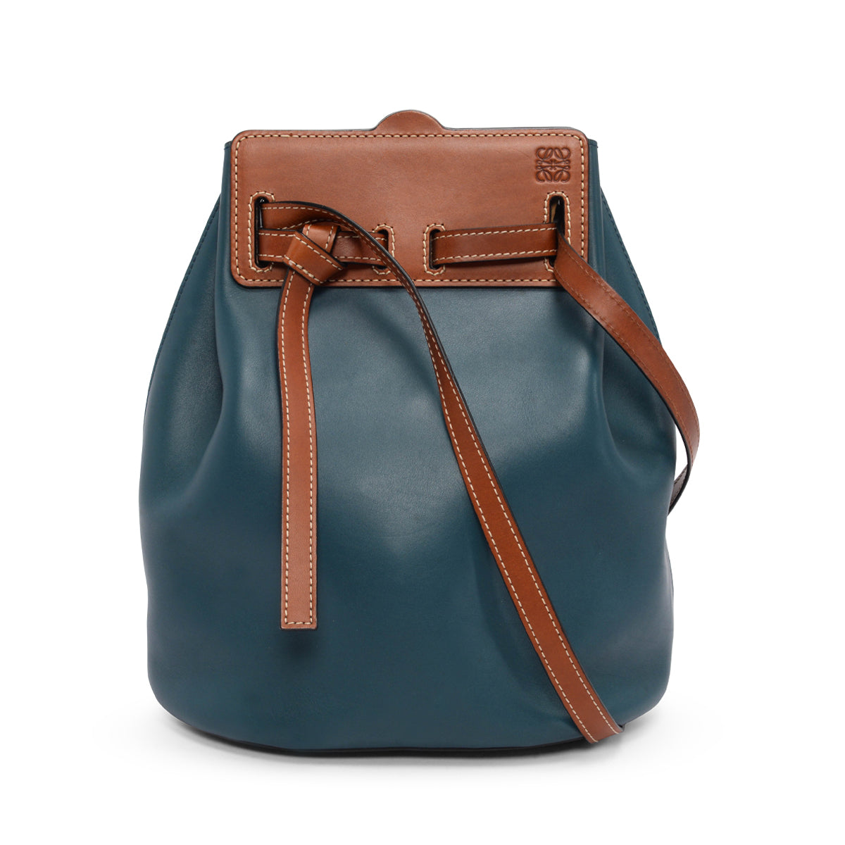 Loewe Cyan Blue & Tan Calfskin Lazo Bucket Bag