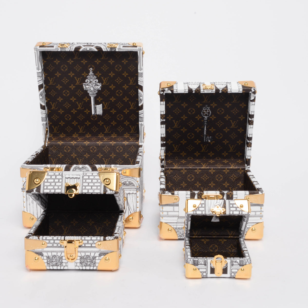 Louis Vuitton x Fornasetti Architettura Canvas Pyramid Trunk Set