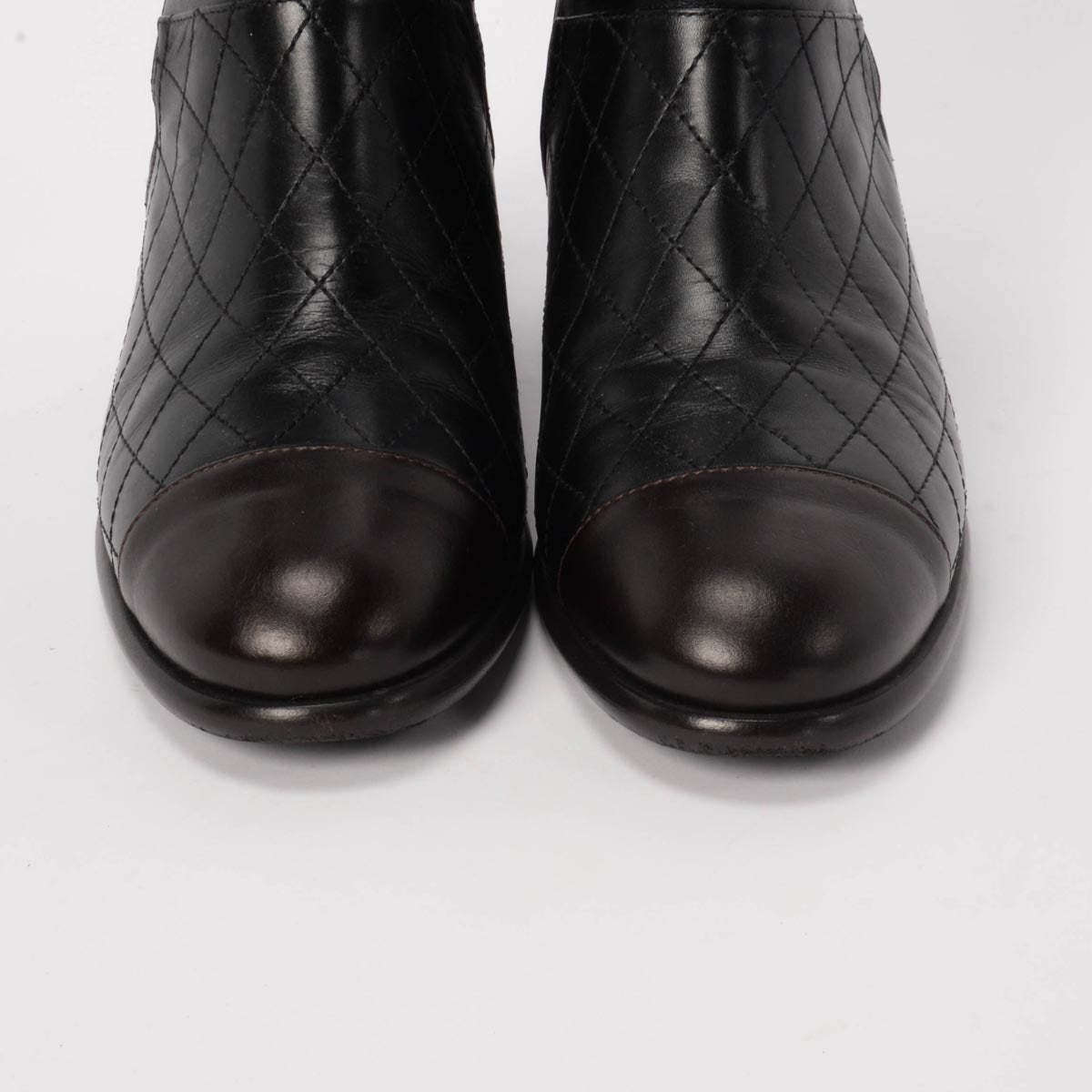Chanel Black Quilted Calfskin Cap Toe Ankle Boots 38.5