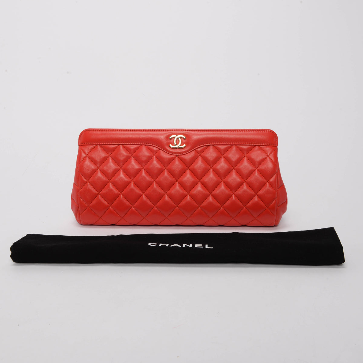 Chanel Red Quilted Lambskin Frame Clutch