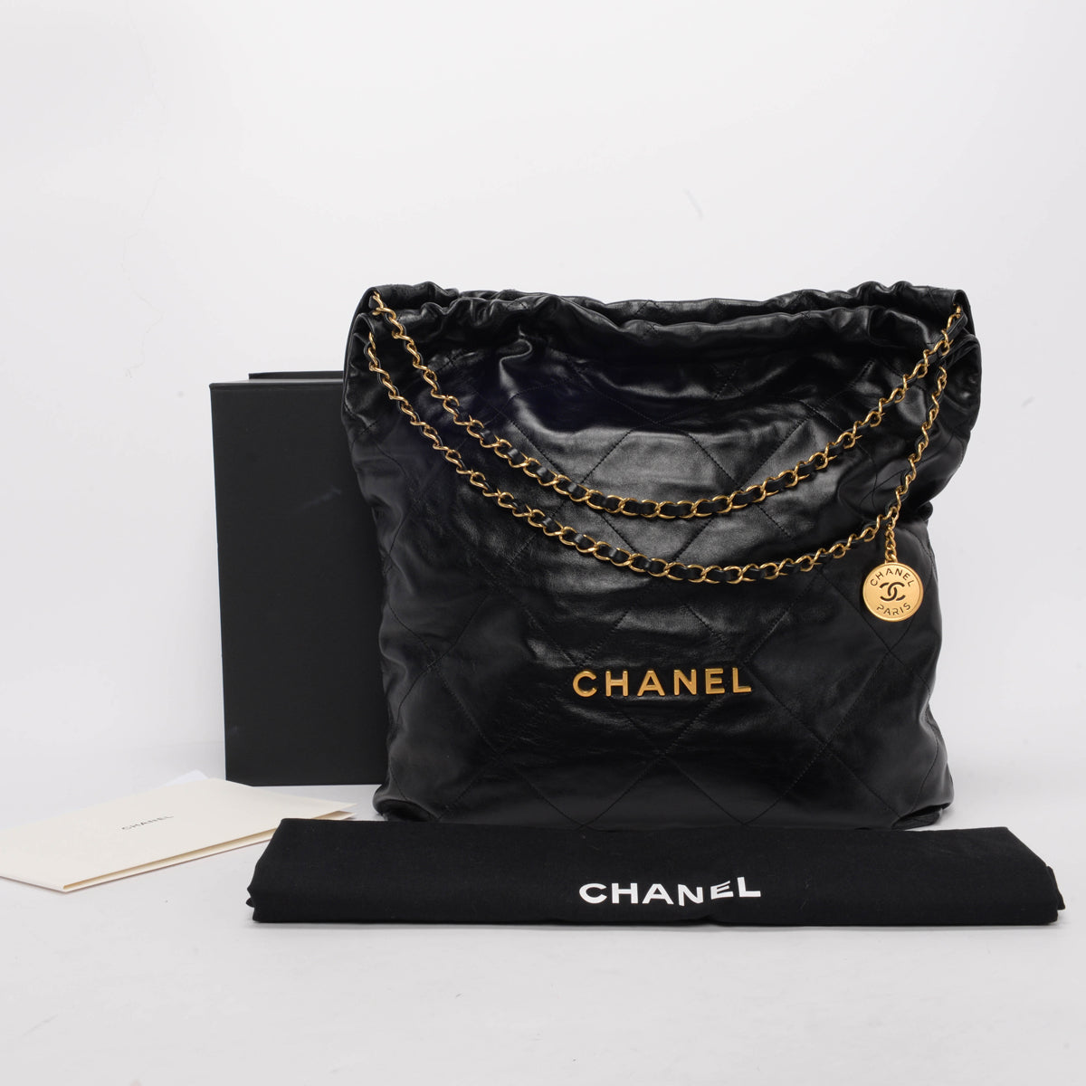 Chanel Black Shiny Calfskin Large 22 Bag