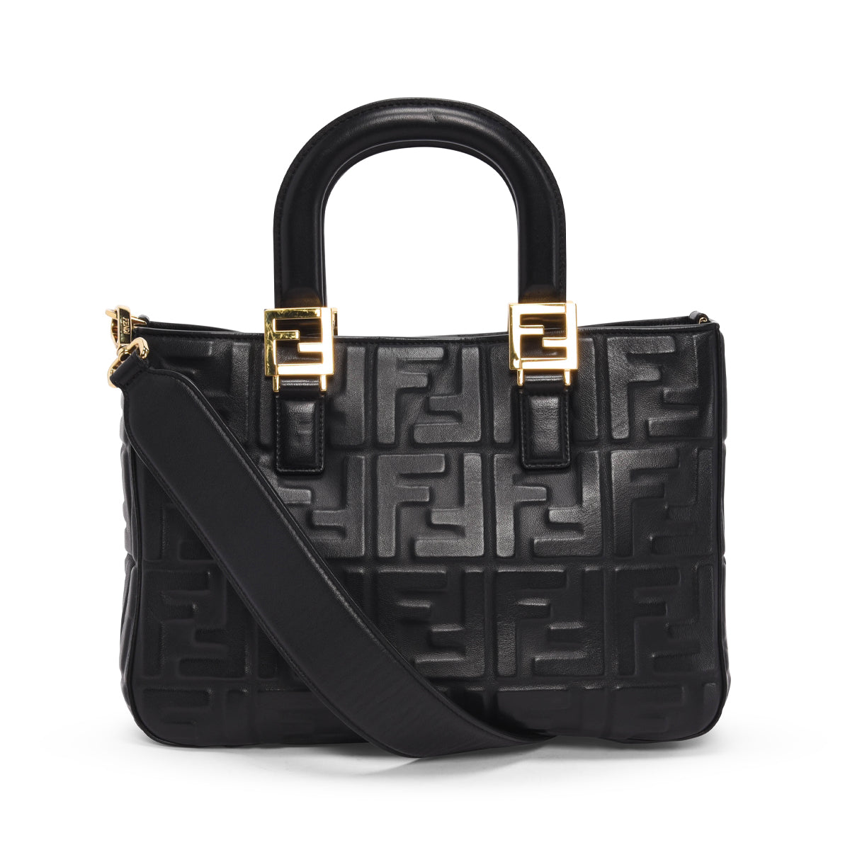 Fendi Black Nappa FF 1974 Embossed Small Tote