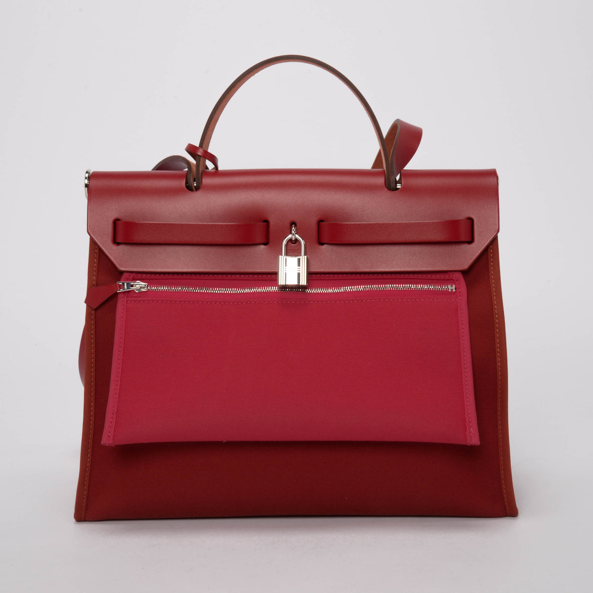 Hermes Rouge Piment Leather & Officier Canvas Herbag 31 Bag