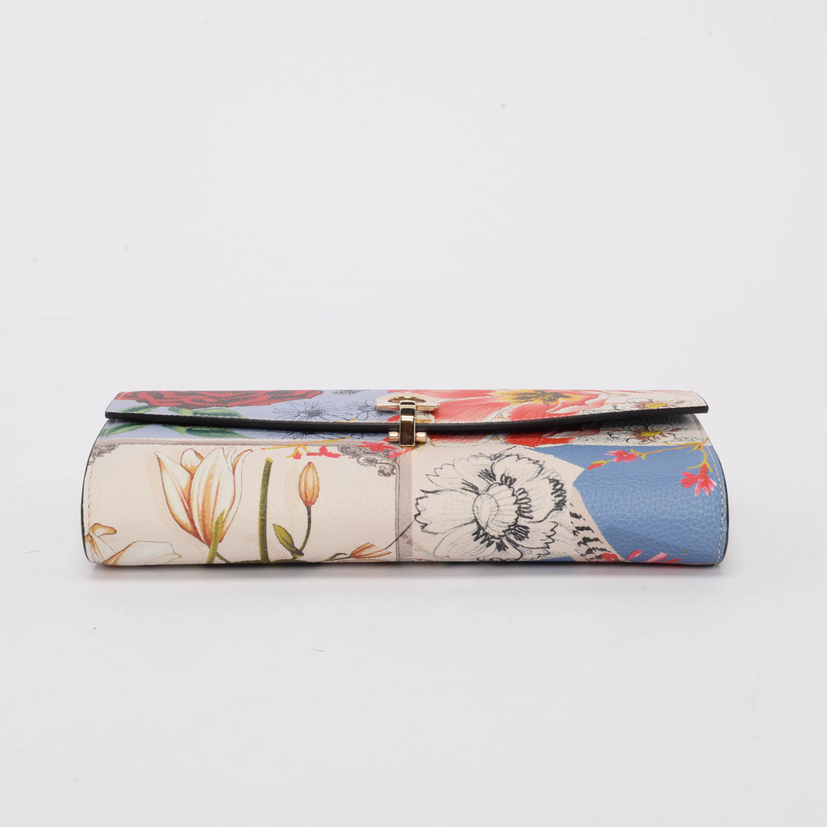 Ferragamo Floral Print Calfskin Gancini Chain Wallet