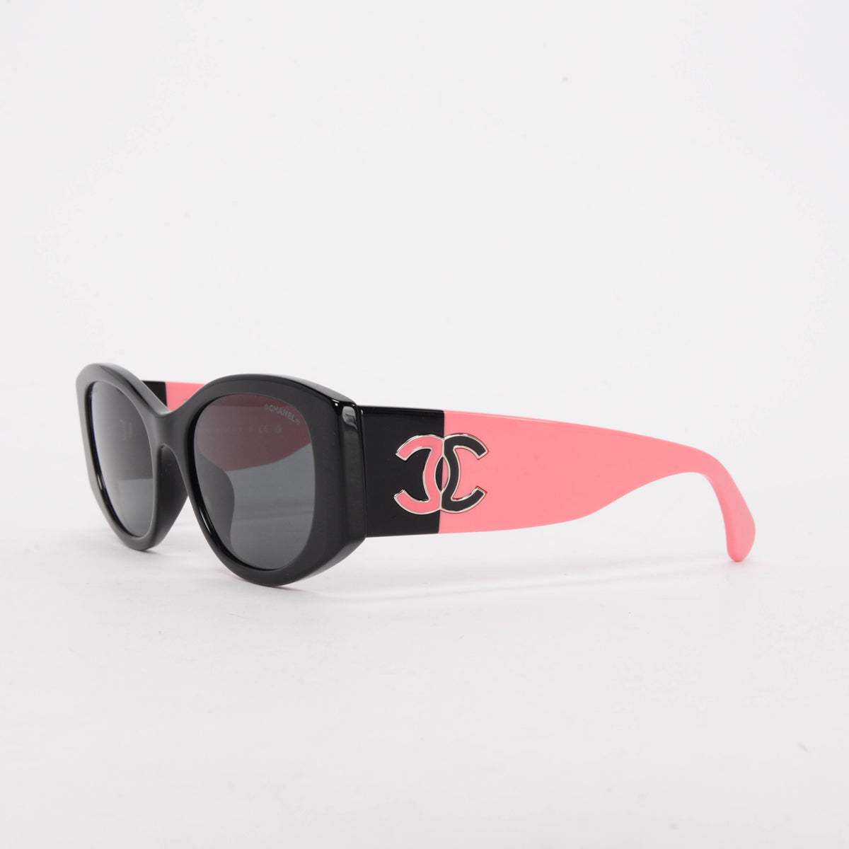 Chanel Black & Pink Acetate CC Oval Sunglasses