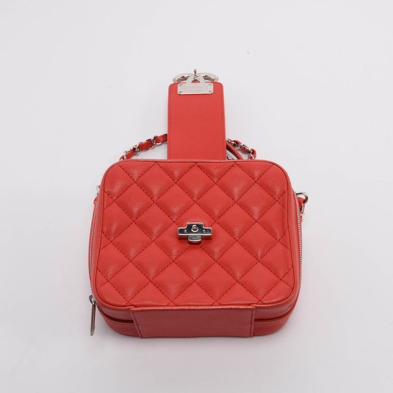 Chanel Red Quilted Leather Mini CC Box Camera Bag - Blue Spinach