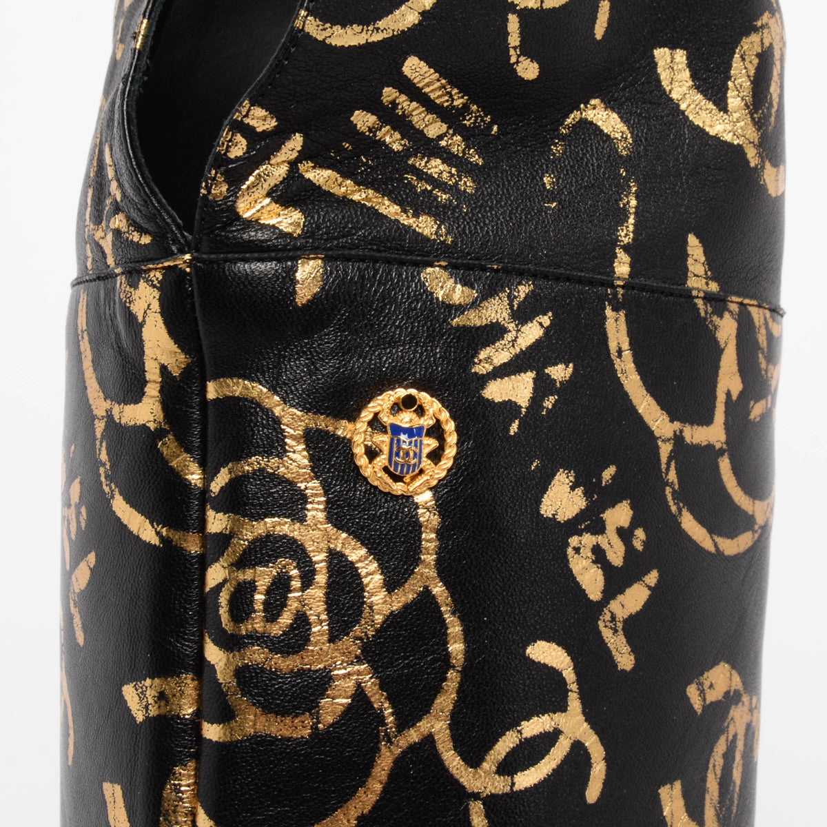 Chanel Black & Gold Lambskin Grafitti Boots 39