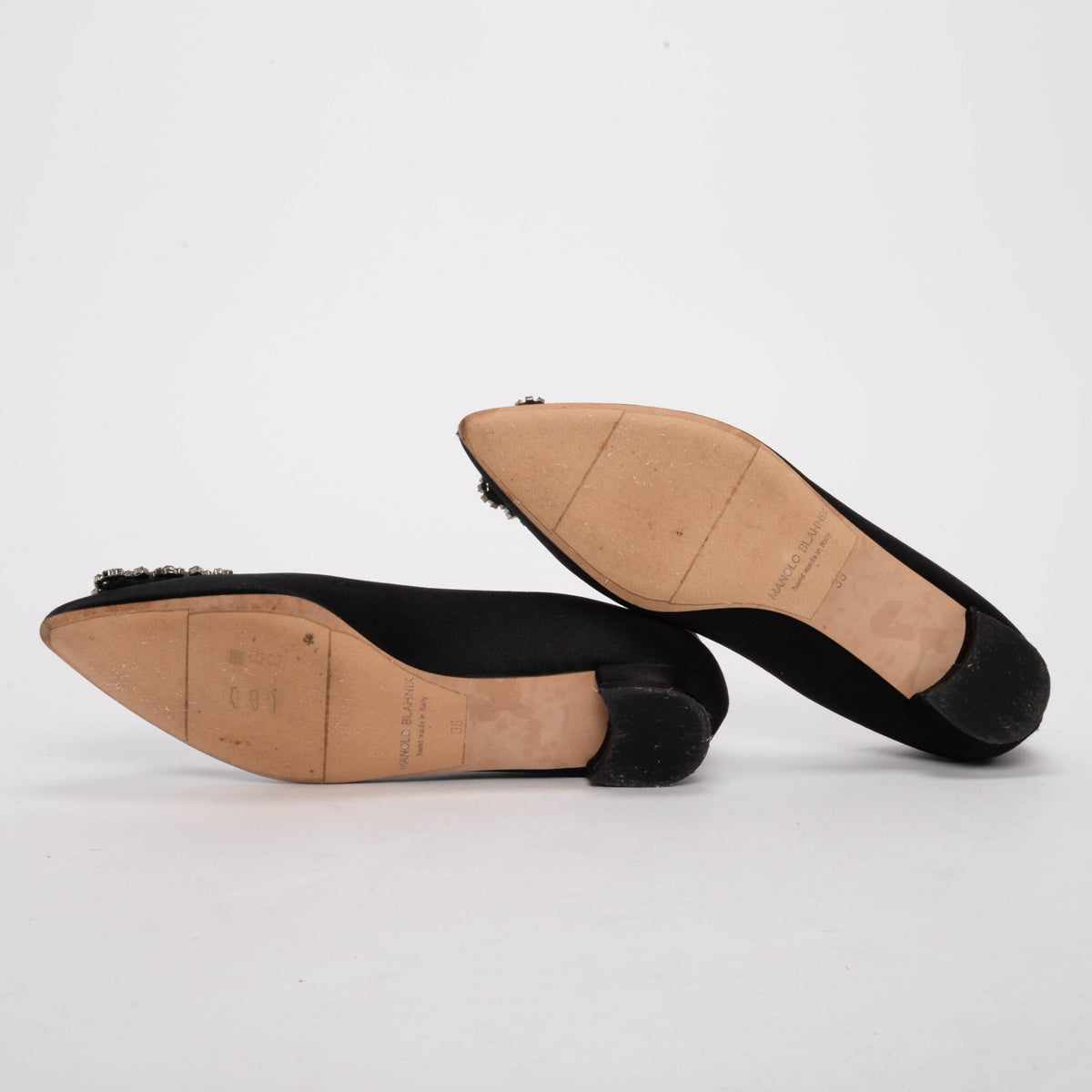 Manolo Blahnik Black Satin Hangisi Flats 36