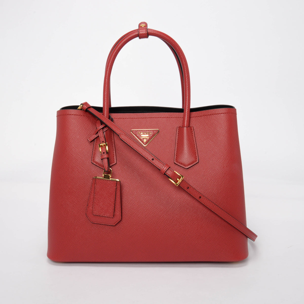 Prada Red Saffiano Cuir Medium Double Bag