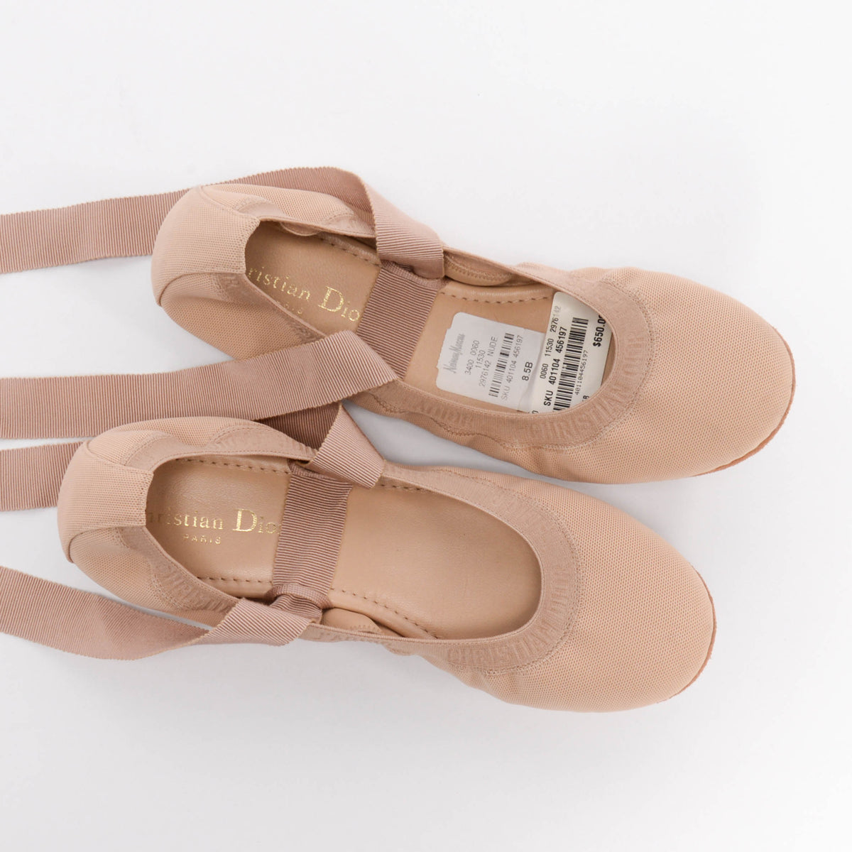 Dior Nude Micro Mesh Academy Lace-Up Ballerina Flats 38.5