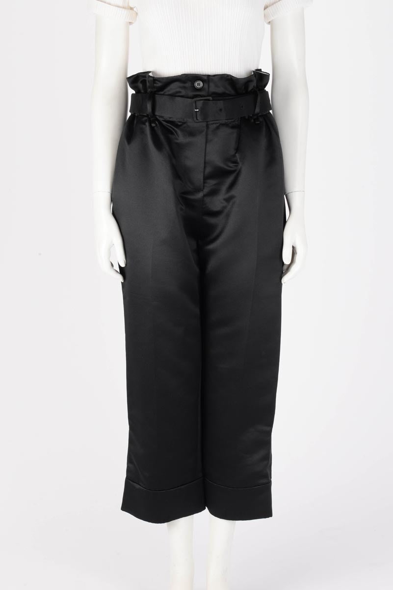 Simone Rocha Black Satin Paperbag Belted Pants UK 12