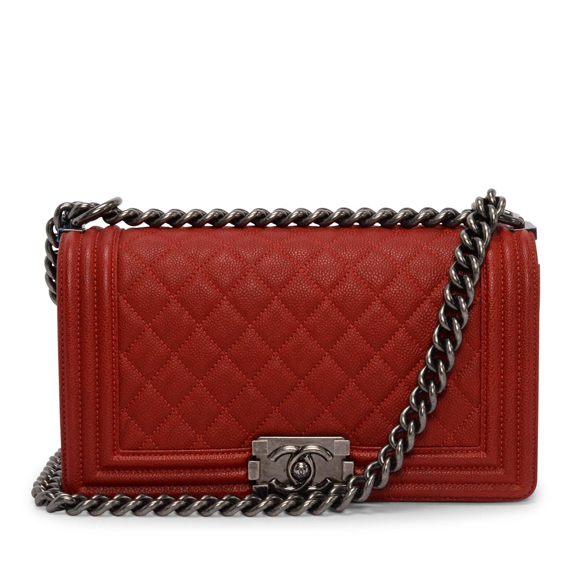 Chanel Red Quilted Caviar Medium Boy Bag