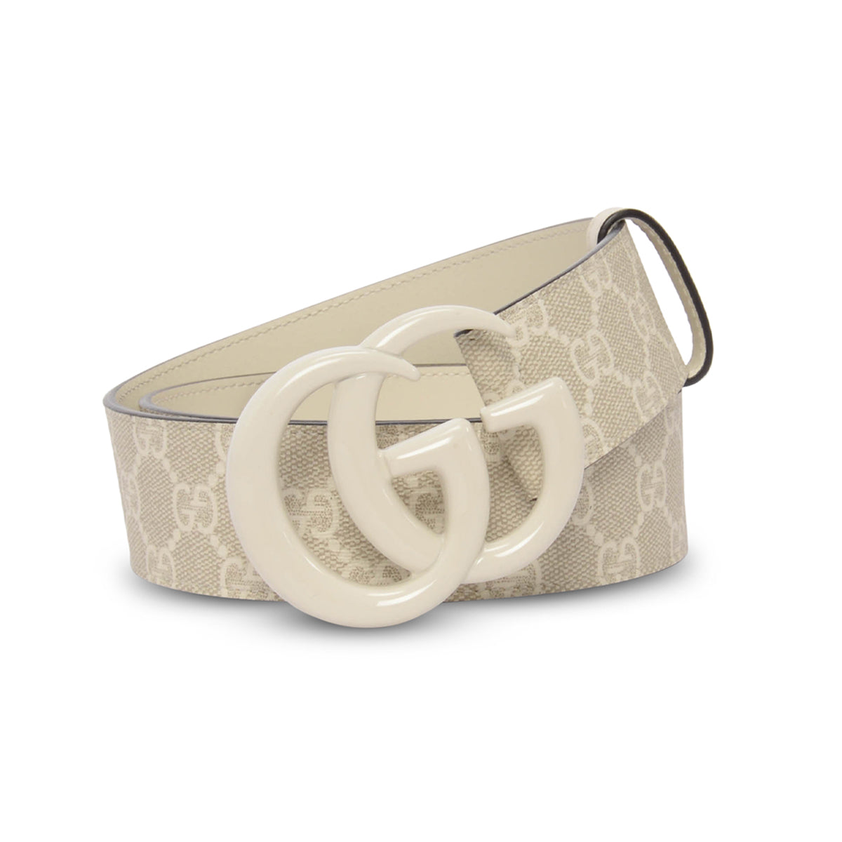 Gucci White GG Supreme Wide GG Marmont Belt