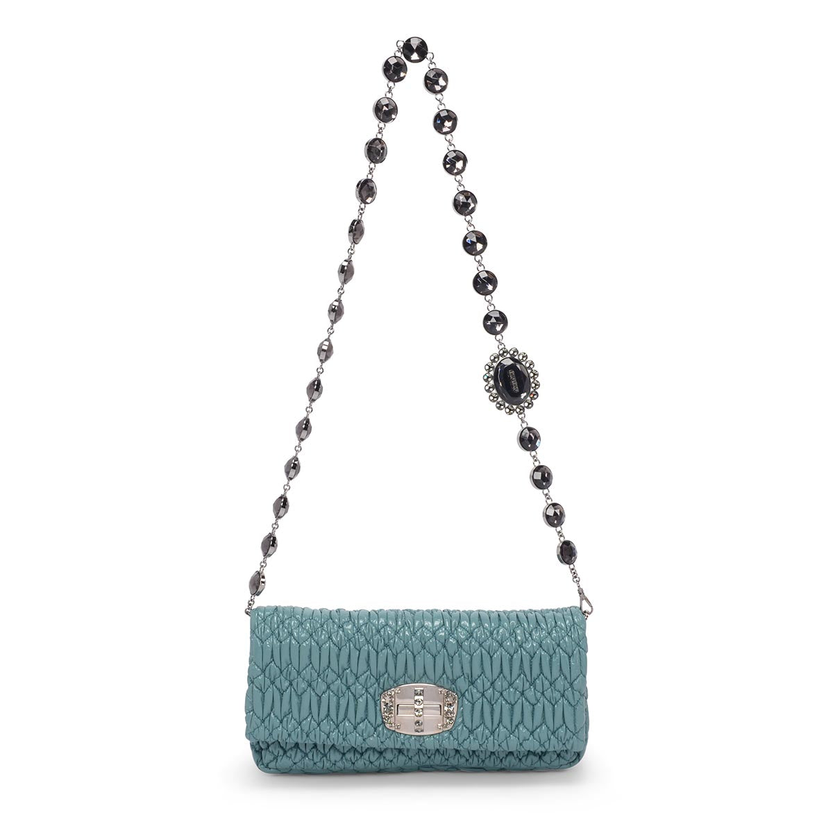 Miu Miu Mint Patent Matelasse Crystal Cross Body Bag