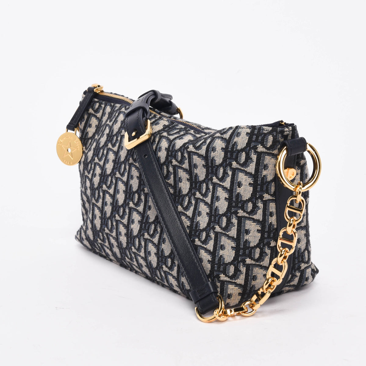 Dior Navy Oblique Jacquard Diorstar Hobo Chain Bag