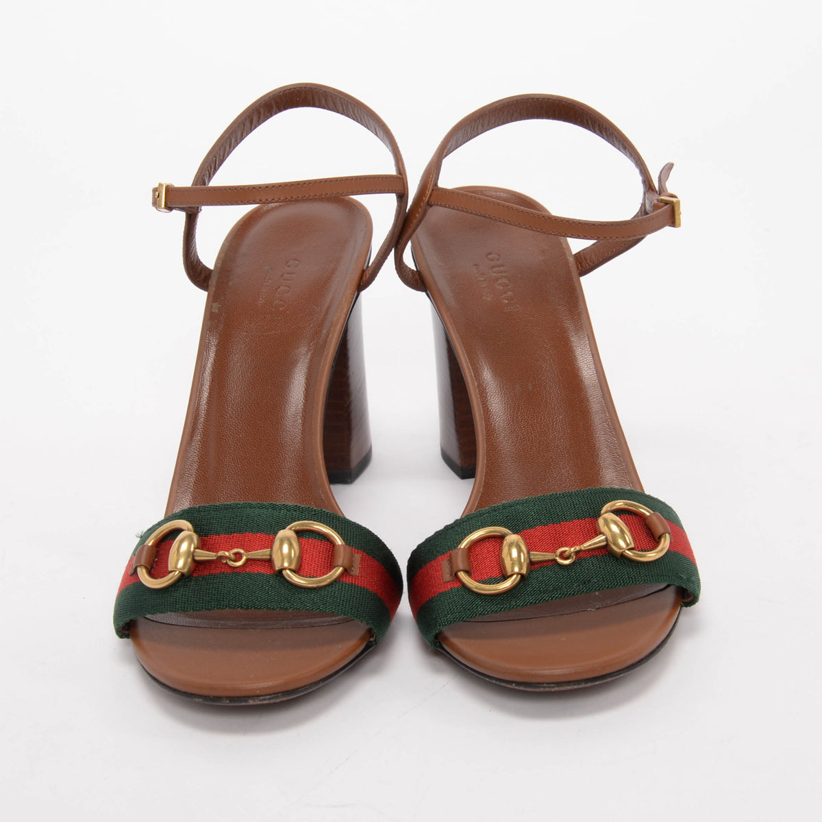 Gucci Brown Leather Vintage Web Horsebit Sandals 39