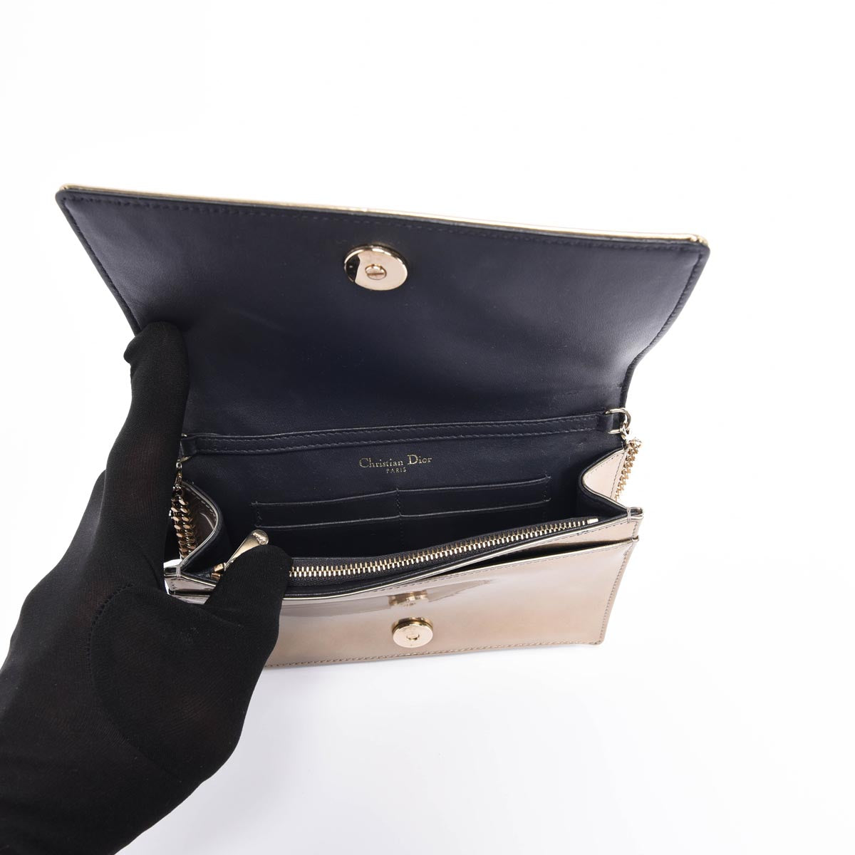 Dior Metallic Gold Micro Cannage Diorama Clutch