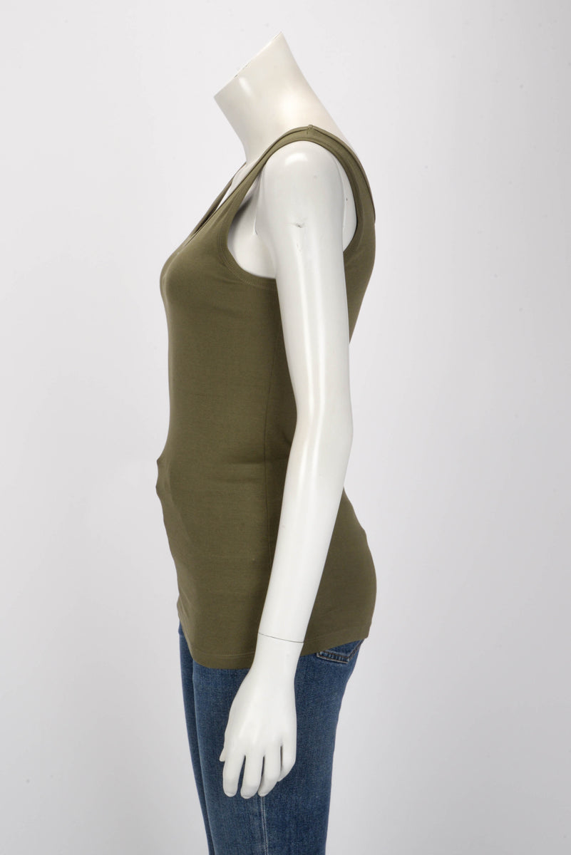 Prada Khaki Cotton Triangle Logo Singlet Top IT 38