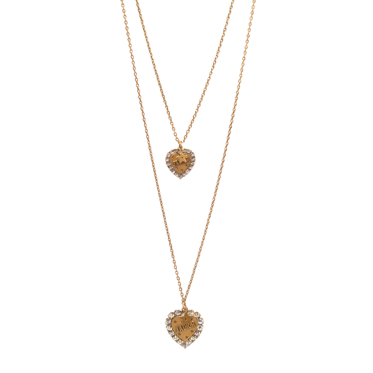 Dior Aged Gold Tone Metal J'Adior Double Heart Long Necklace