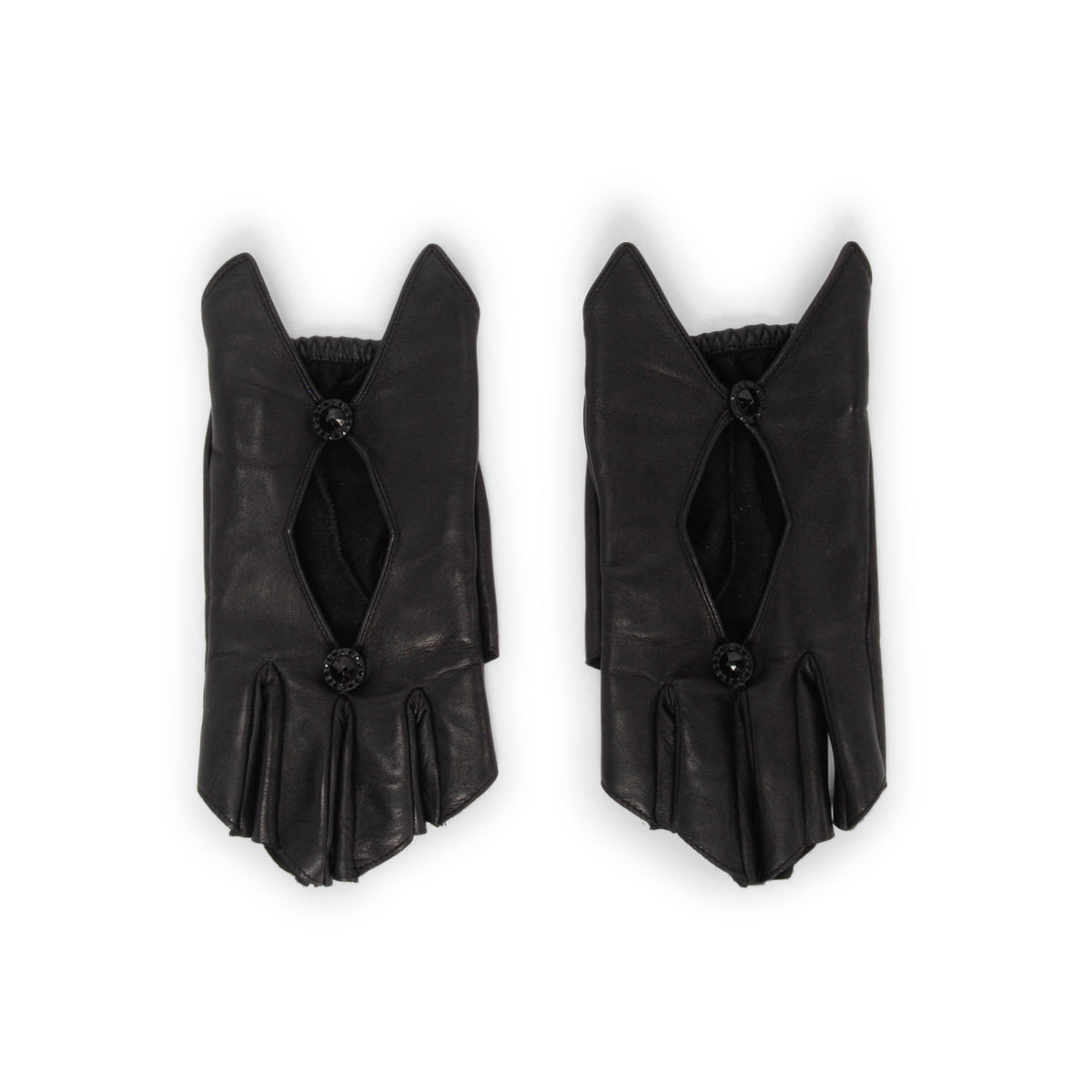 Chanel Black Lambskin Crystal Fingerless Gloves