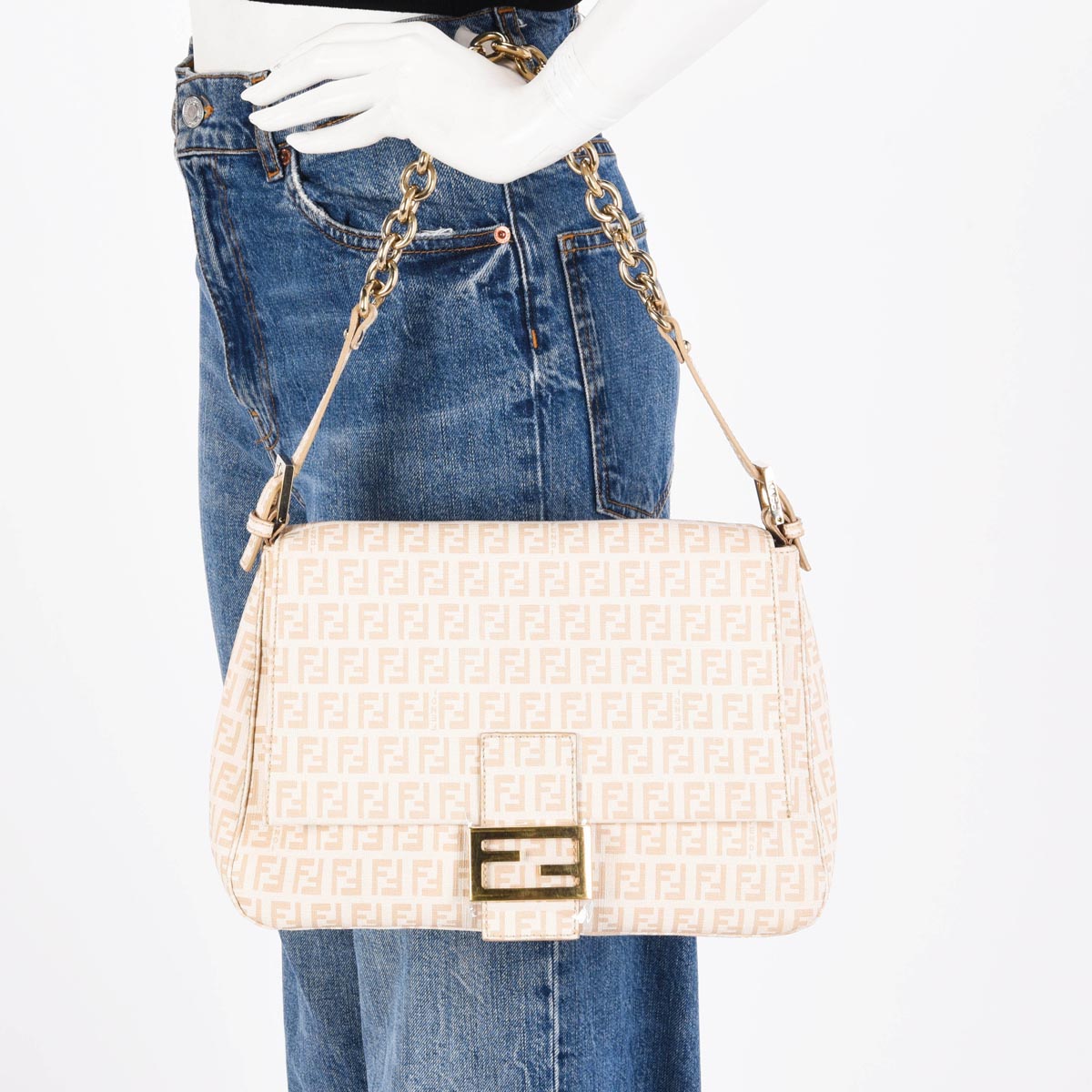 Fendi White Zucchino Canvas Mamma Baguette Bag