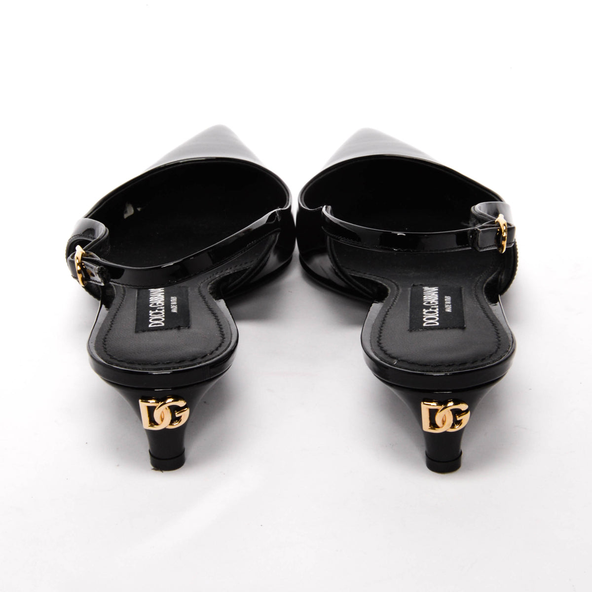 Dolce & Gabbana Black Patent DG Heel Slingback Pumps 39