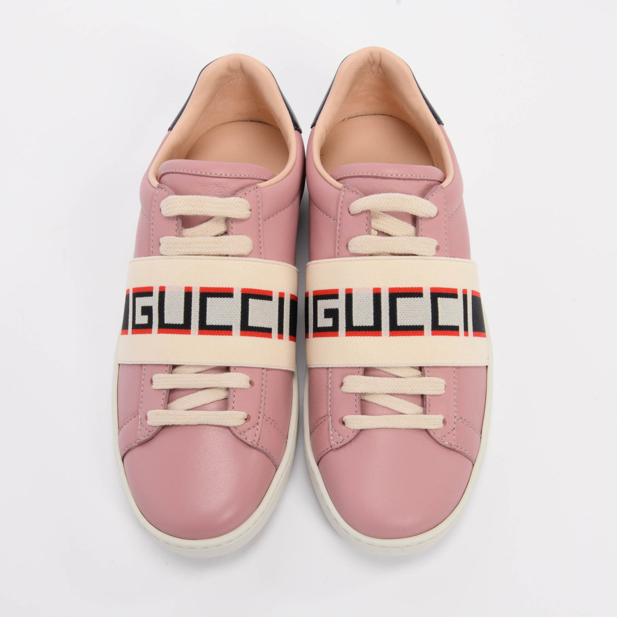 Gucci Pink Calfskin Ace Stripe Sneakers 35