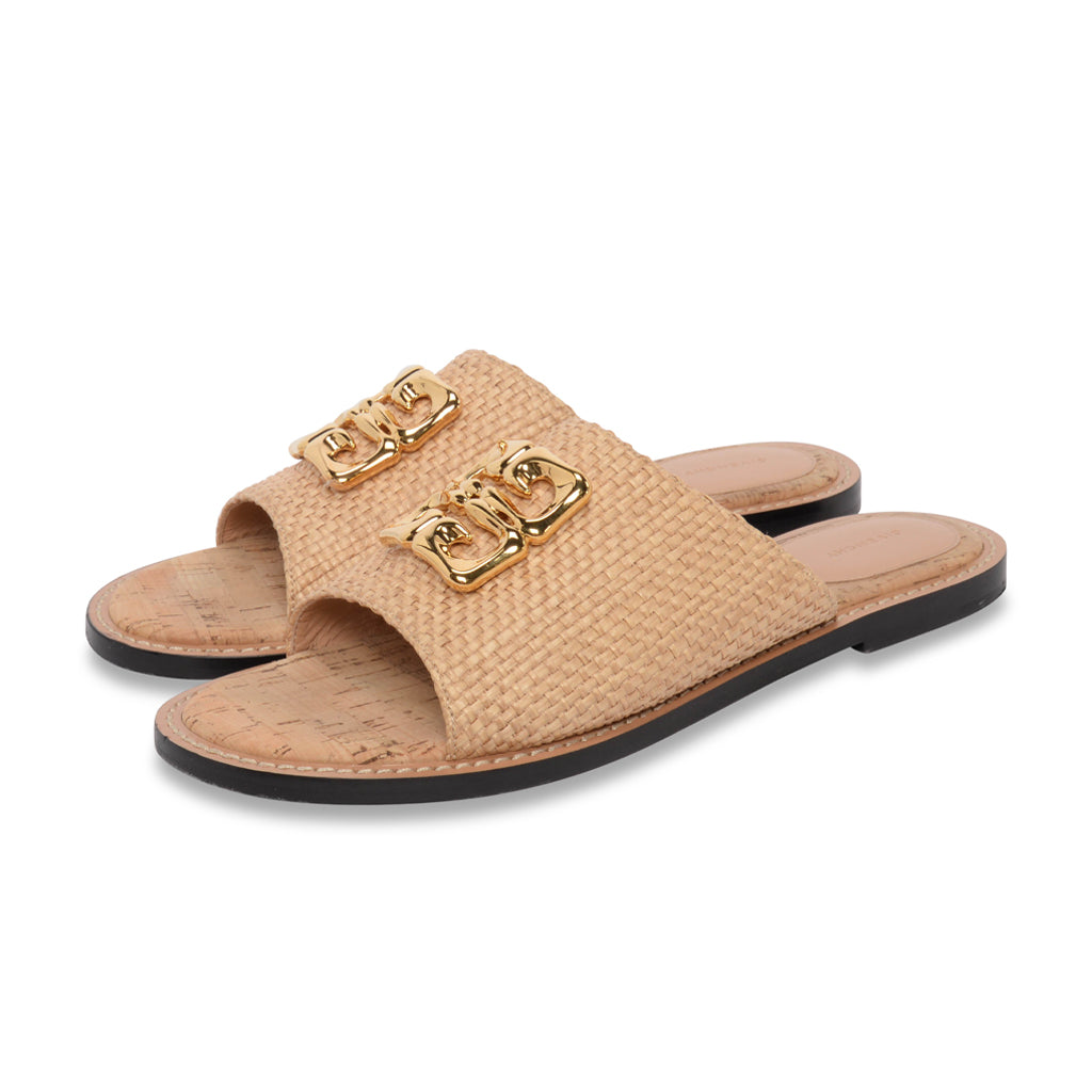Givenchy Beige Raffia 4G Liquid Flat Mules 40