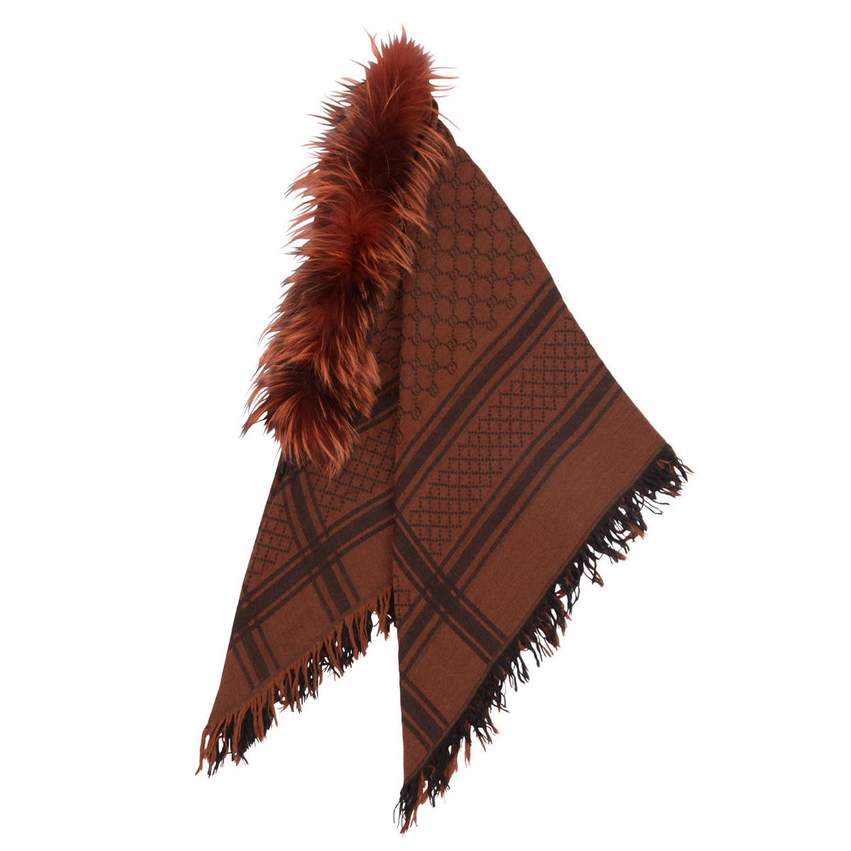 Gucci Burnt Orange Fox Fur GG Shawl