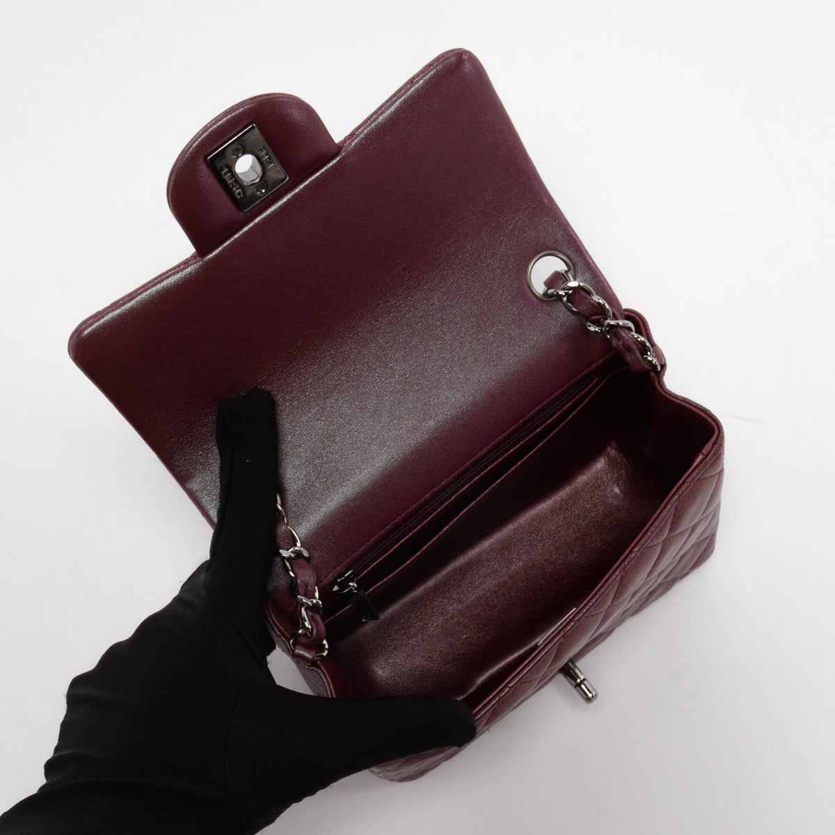 Chanel Iridescent Burgundy Quilted Lambskin Mini Square Flap Mini Bag