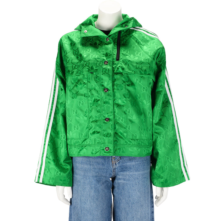 Gucci x Adidas Green GG Supreme Nylon Cropped Bomber Jacket IT 42