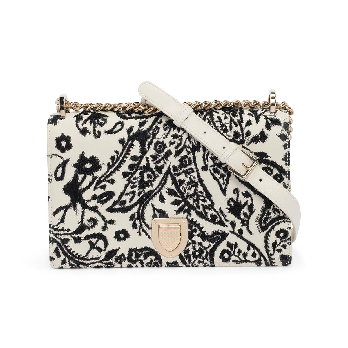 Dior Ivory & Black Calfskin Embroidered Diorama Beaded Bag