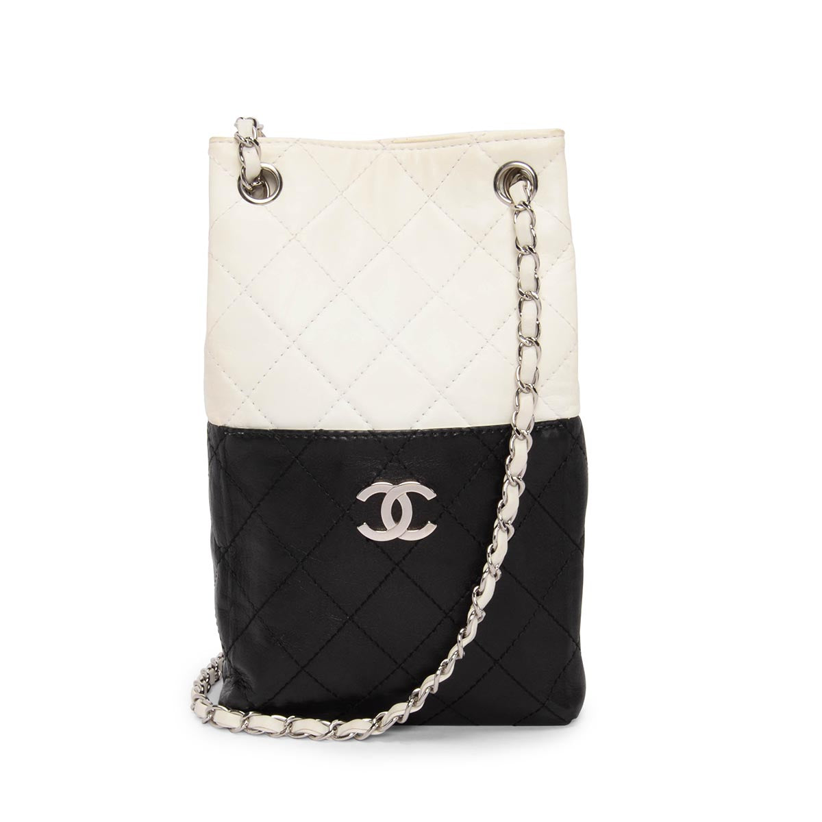 Chanel Black & White Quilted Lambskin Drawstring Shoulder Bag