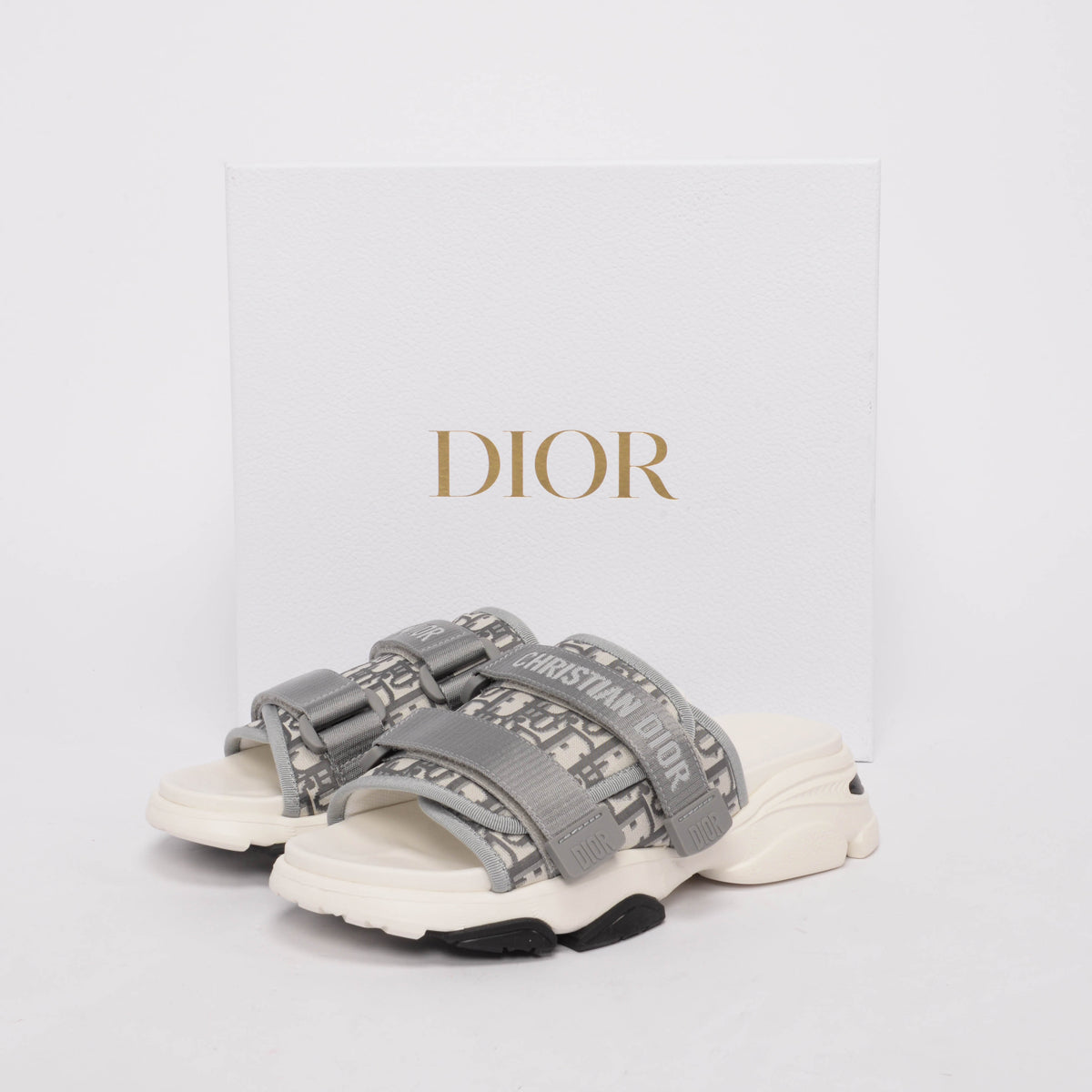 Dior Grey Oblique Canvas D-Wander Slides 38