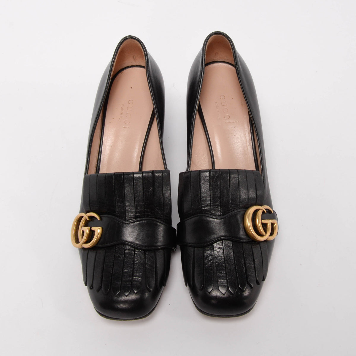 Gucci Black Calfskin Marmont Fringed Loafer Pumps 38