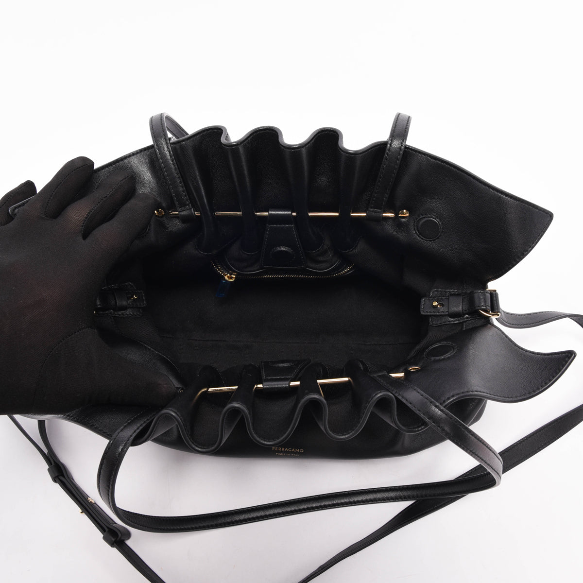 Ferragamo Black Nappa Medium Soft Bag