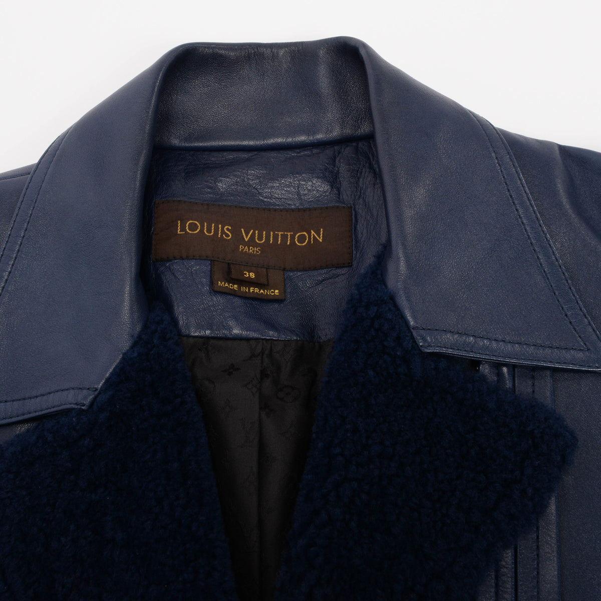 Louis Vuitton Blue Lambskin Biker Style Jacket FR 38