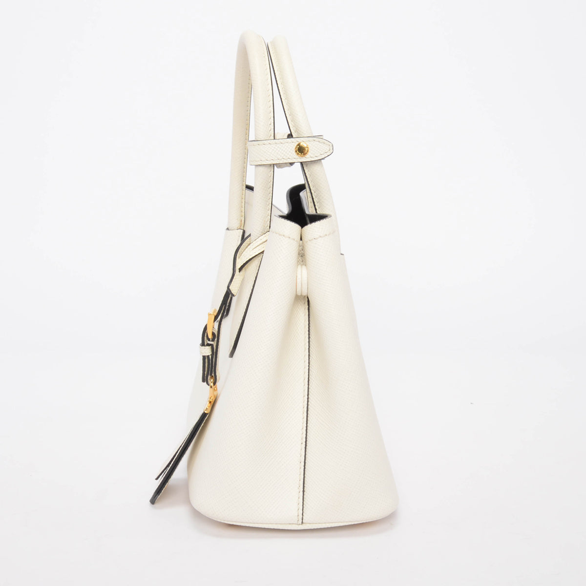 Prada White Saffiano Small Double Tote