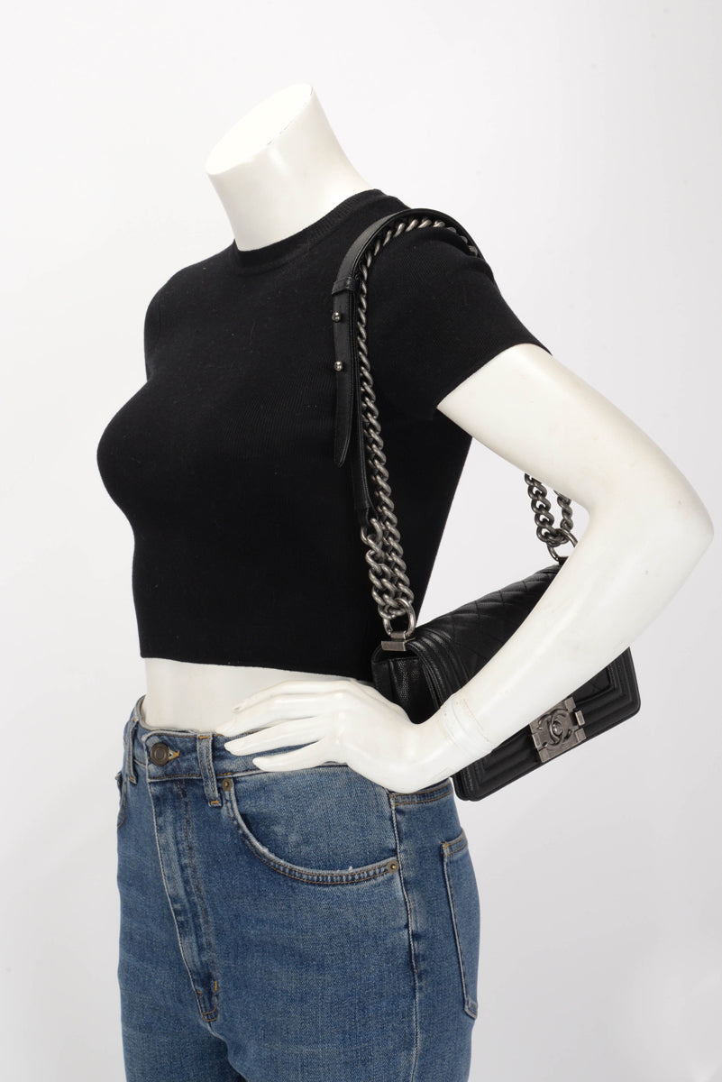 Chanel Black Quilted Caviar Small Boy Shoulder Bag
