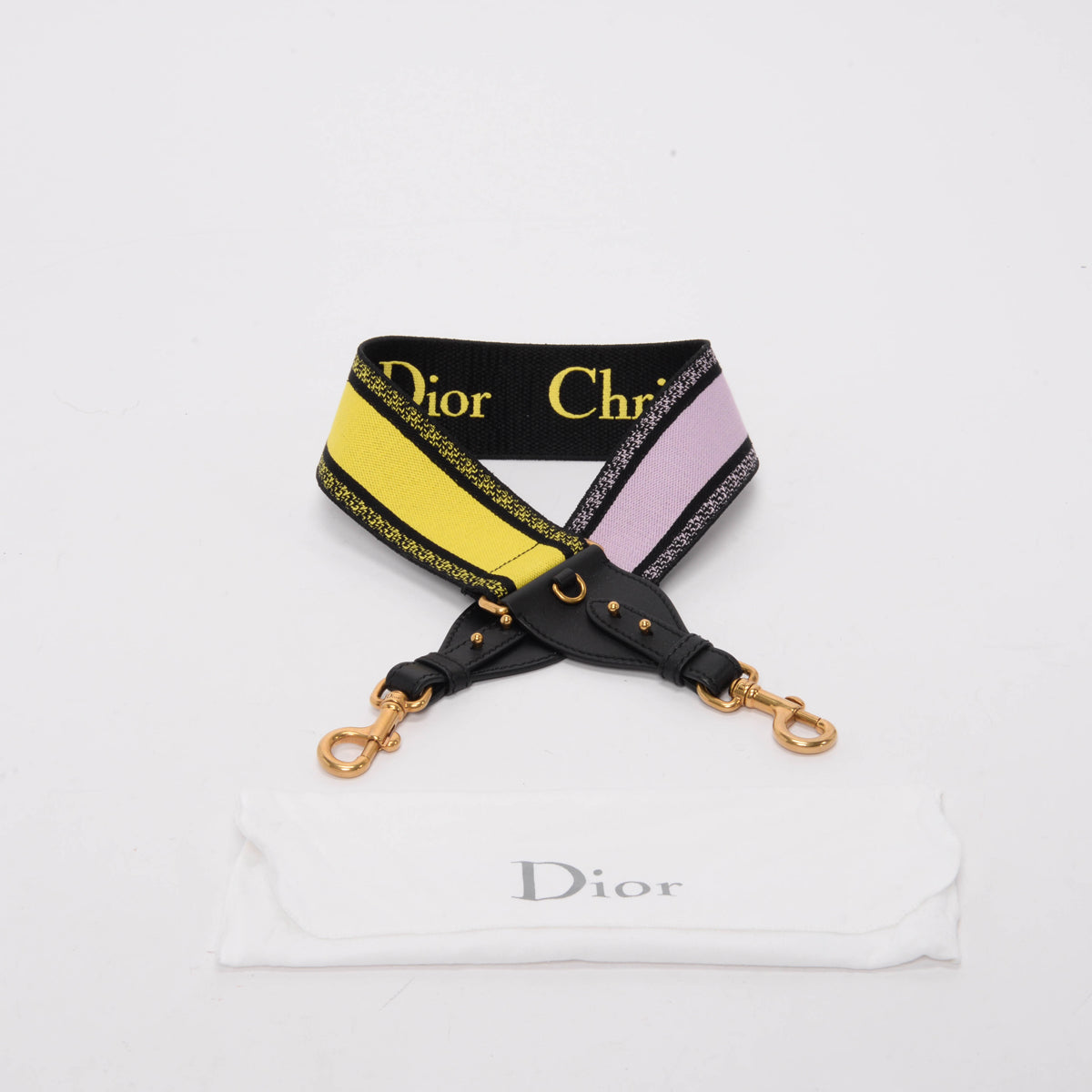 Dior Yellow & Lavender Canvas Logo Embroidered Bag Strap