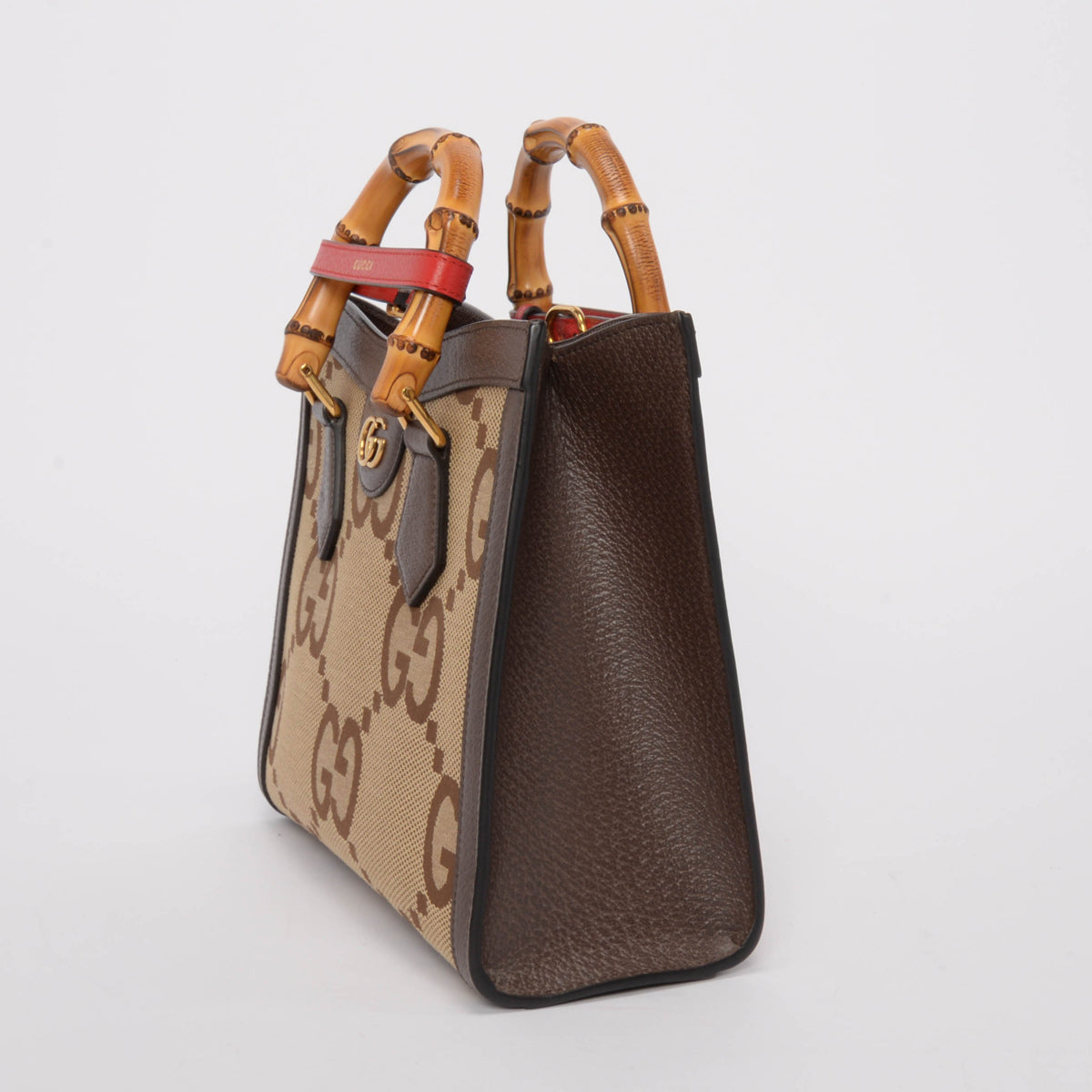Gucci Brown Textured Dollar Calfskin Jumbo GG Small Diana Bag