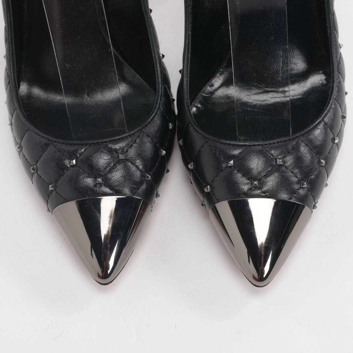 Valentino Black Distressed Leather Rockstud Mary Jane Pumps 35