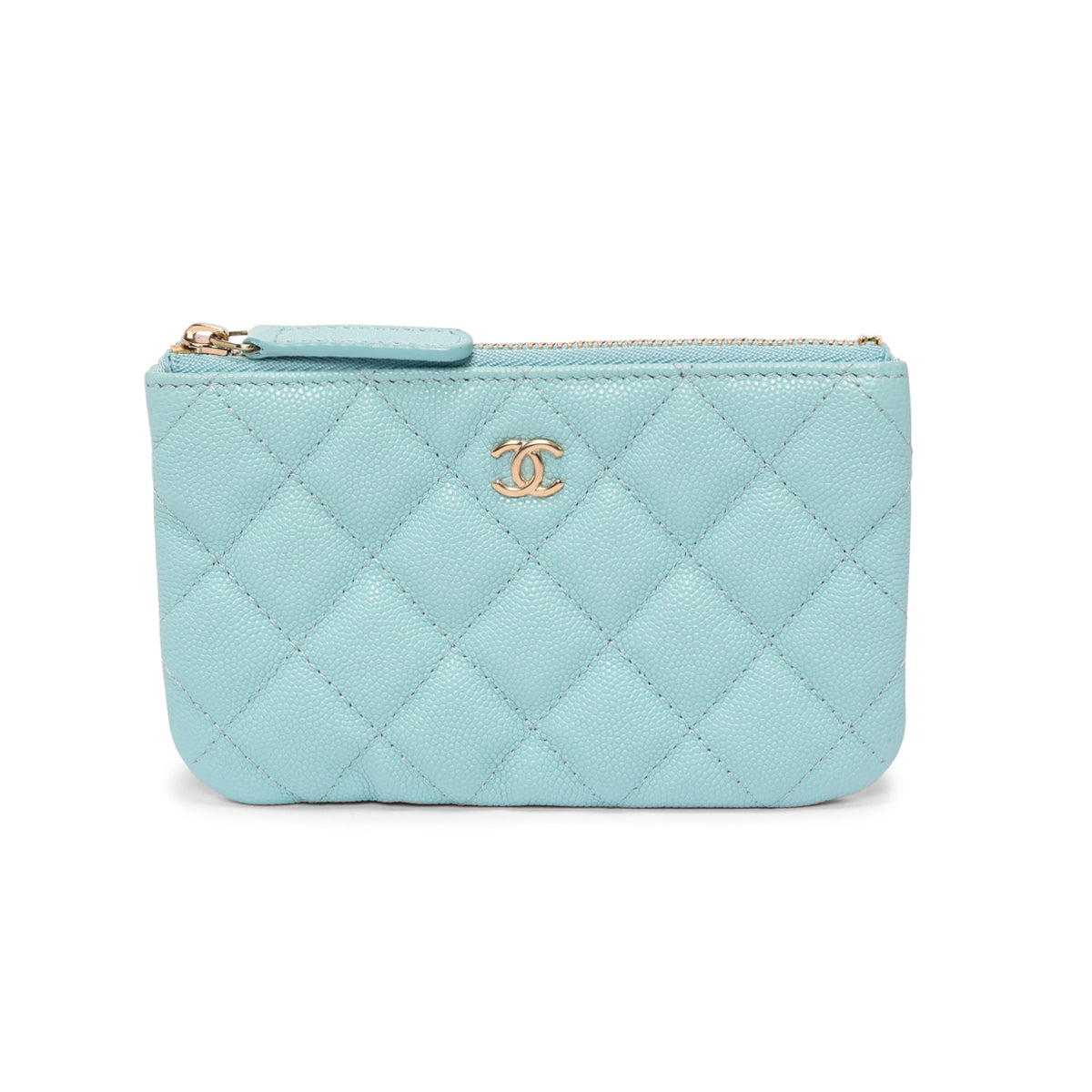 Chanel Tiffany Blue Quilted Caviar Classic Small Zipped Pouch