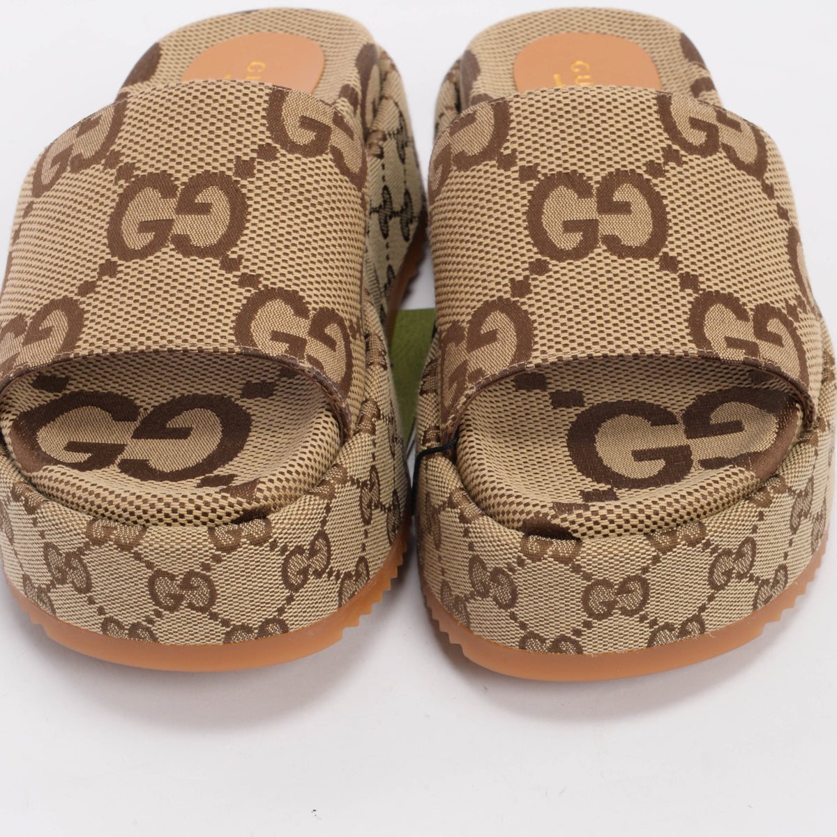 Gucci Camel Maxi GG Canvas Platform Slides 36.5