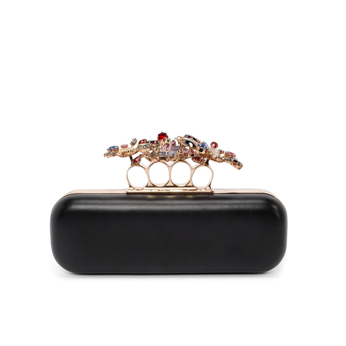 Alexander McQueen Black Lambskin Crystal Knuckle Clutch