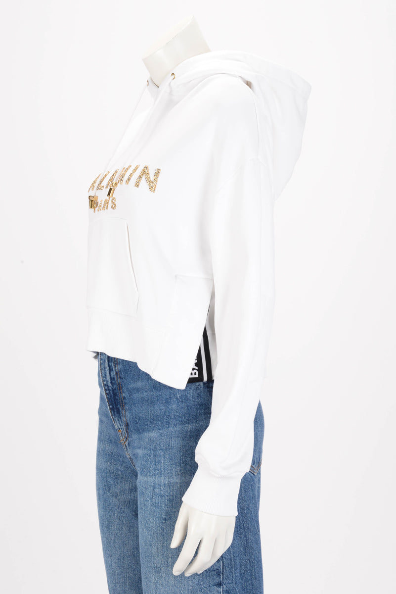 Balmain White Cotton Logo Hooded Sweater S